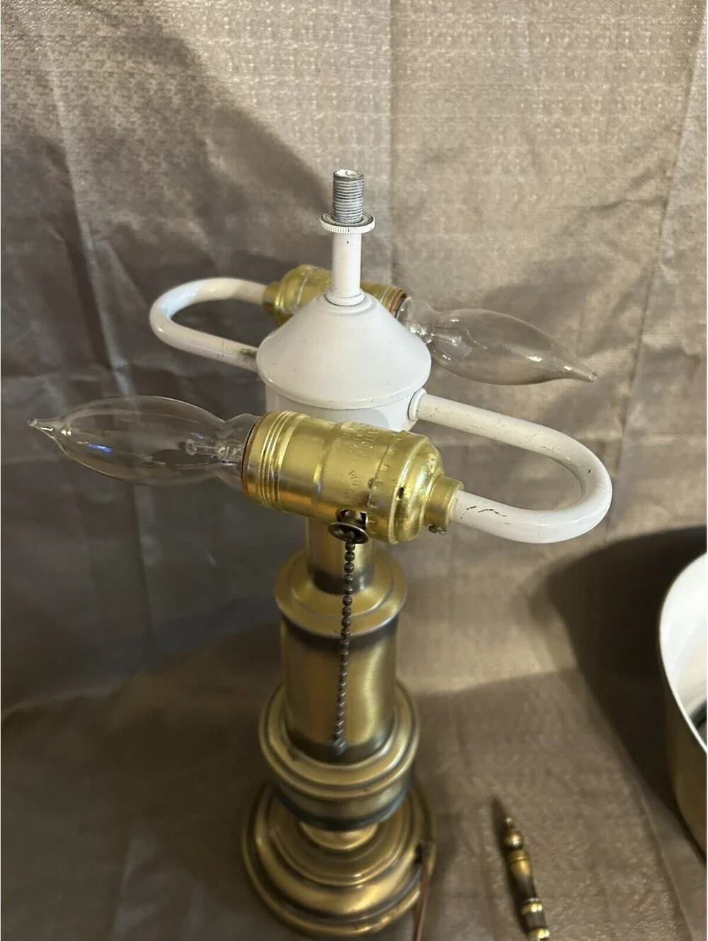 Vintage Bouillotte Style Lamp Brushed Brass Finish W/ 2 Pulls Metal Shade